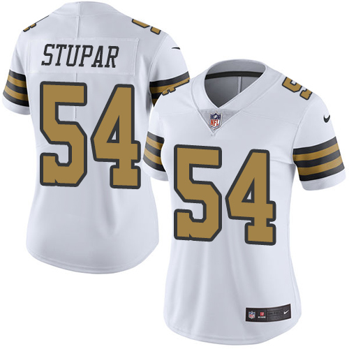 Women's Limited Nate Stupar Nike Jersey White - #54 Rush NFL New Orleans Saints